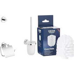 GROHE Essentials Accessories vannas tualetes komplekts 3 vienā, Materiāls: stikls/metāls, hroms, 40407001, apaļš, balts & Essentials, piederumu rezerves birstes galva, balta, 40791001