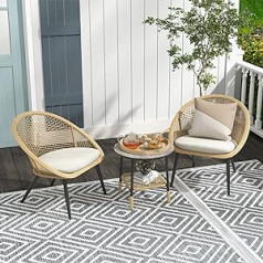 Grand patio 3 Piece Weatherproof Steel Bistro Set Modern Boho Glam Rattan Garden Furniture Tan Black 120x190cm A2