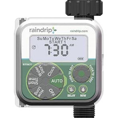 Raindrip Digital Hose End Automatic Water Timer, Connect to Garden Taps and Hose Bib with Backlist LCD Screen for Drip Irrigation, Garden, Self-Watering, Grey