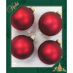 Dekohelden24 Lauschaer Christmas Tree Decorations Set of 4 Baubles Plain Satin Matt Red 8 cm with Golden Crown