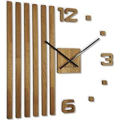 3D Wall Clocks DIY Wooden Oak Slats Large 60 cm 3D Wall Clock Modern Design EKO Wall Sticker Decoration Clocks for Office Living Room Bedroom Decorative Item Quartz Clock (Black Hands)