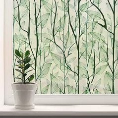 dktie Window Privacy Film, Static Cling Window Film, No Adhesive, Frosted Window Film, Plants, Window Stickers for Home, Bathroom, Children's Room, Bedroom, 90 x 200 cm