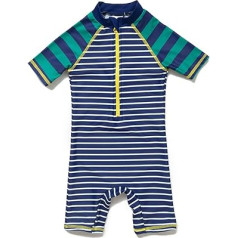 BONVERANO Baby Boys Sun Suit Swimsuit UPF 50+ Sun Protection One Piece Zipper Swimwear with Sun Hat