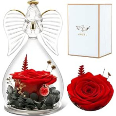 Sunia Eternal Rose in Angel Glass Dome, Angel Figure Infinity Roses in Glass Flowers, Birthday Gift for Mum, Birthday, Mother's Day, Valentine's Day, Girlfriend, Wife, Grandma, Angel Gifts for Women