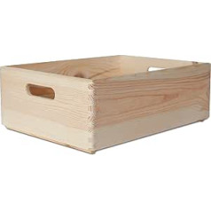 Creative Deco XL liela koka kastes augļu kastes grozs 40 x 30 x 13 cm (+/-1 cm) ar rokturiem bez vāka Koka kaste Nekrāsota koka kaste Ideāli piemērots dokumentiem Vērtslietas Rotaļlietas un instrumenti