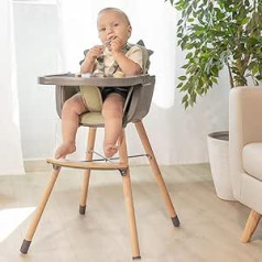 Beeloom — DINO THRONE konvertējams augstais krēsls zīdaiņiem un maziem bērniem, zaļš ar regulējamu augstumu un noņemamu pārtikas ieliktni, drošs un stabils no 6 mēnešiem