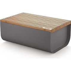 Alessi Mattina BG03 DG Design Bread Bin, Coloured Steel with Epoxy Resin with Bamboo Wood Chopping Board, Dark Grey