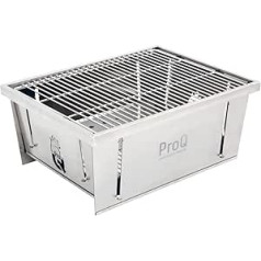 ProQ Flatdog salokāms pārnēsājams BBQ kokogļu grils āra gatavošanai un kempingiem Premium nerūsējošais tērauds 300x385mm