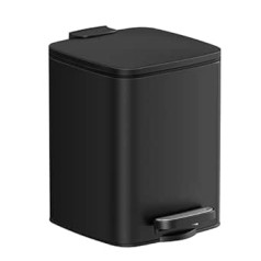 SONGMICS Cosmetic Bin, 6 Litres, Bathroom Waste Bin, Small Pedal Bin, for Small Spaces, with Lid, Softclose, Steel, Black, LTB590B0602