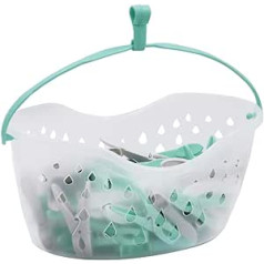 JVL Strong Hanging 36 Plastic Clothes Pegs with Clear Basket and Hooks, Aqua, Grey, White, One Size (19-290)