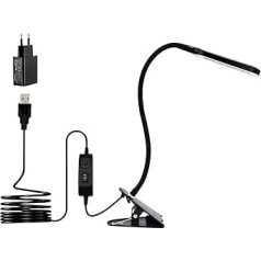 Cesunlight LED Clamp Light as Reading Lamp, Makeup Light, Desk Lamp, 3 Colour Temperatures, 2 Brightnesses, Clamp Lamp USB, LED Lamp Dimmable, Daylight, 2 m USB Cable and Power Supply (Black)