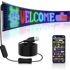 Qnoavve elastīgs USB RGB LED displeja panelis, 27 x 5 collu Bluetooth viedā lietotne, RGB LED skripta programmējama zīme automašīnai, veikalam, bāram, grafiti, teksts, animācijas displejs