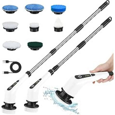 Electric Cleaning Brush, TOPMAKO Spin Scrubber Cordless with 8 Interchangeable Brush Heads and Adjustable Handle 30-137 cm, 2 Rotation Speeds for Bathroom, Kitchen, Car