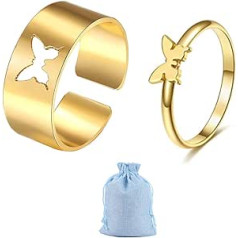 Jrzyhi Partner Rings Butterfly Rings Couples Wedding Rings Matching Butterfly Rings Adjustable Friendship Rings Engagement Rings Promise Rings Band Rings Gold Silver for Him and Her