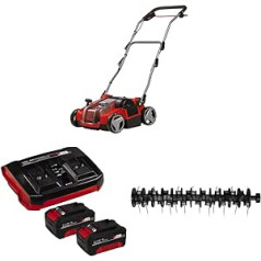 Einhell GE-SC 36/35 Li Power X-Change Battery Scarifier ventilators (36 V, 35 cm darba platums, bez birstēm, naža veltnis ar 16 asmeņiem, ietver 2 x 4,0 Ah akumulatoru, dubultlādētāju un rezerves ventilatora veltni)