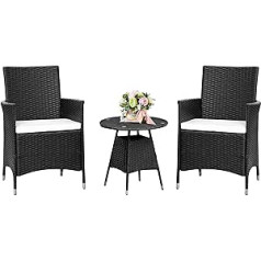 Ribelli 3-Piece Rattan Garden Furniture Set, Lounge Balcony Furniture, Weatherproof Garden Lounge, Seating Set, Patio Furniture for Conservatory, Lawn, Patio, Garden, Small Balcony, Black