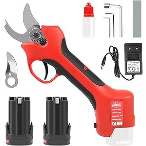 BURGARDEN Cordless Pruning Shears, Cordless Electric Secateurs, Lopper, Electric Pruning Shears, Battery, with Brushless Motor and 2 Pieces 2.5Ah Battery, 30 mm Cutting Diameter