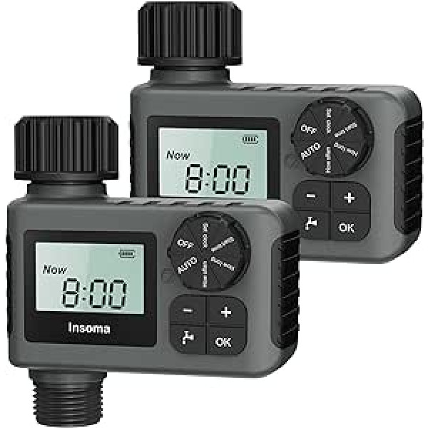 2PCS laistīšanas taimeris, āra Garten Schlauch Wasserhahn taimeris, programmētājs Wasser-Timer ar Regenverzögerung/manuell/automatisches Bewässerungssystem