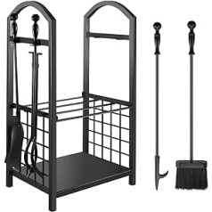 ATiyyo Firewood Rack, 5 Pieces Wrought Iron Firewood Kit with Handle, Durable Tool Set and Wood Holder for Fire Pit, Stand, Indoor Firewood Container with Tongs, Shovel, Poker Brush