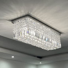 A1A9 Modern K9 Crystal Chandelier Lights, Rectangle Droplet Elegant Ceiling Light, Chrome Flush-Mounted LED Pendant Light for Living Room, Dining Room, Stairs, Living Room, Bar, Club