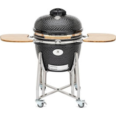 FLAME ROCK Kamado Grill 24 B Pro Ceramic Grill with Bamboo Shelf, Lid Thermometer, Strong Heat Insulation, Fibreglass Seal, Black, 24 Inches