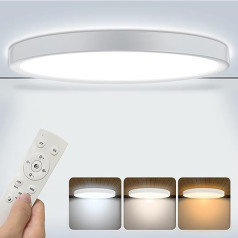 Brisplen LED Ceiling Light Dimmable with Remote Control Diameter 30 cm x 2.5 Ultra Thin 24 W 2400 LM 3000 K - 6000 K Ceiling Light Round Modern Flat IP44 for Bedroom/Living Room/Kitchen/Office/Children's Room