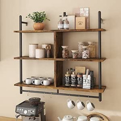 Bestier 105.4 cm Floating Tube Shelf, Wooden Display Bookcase Storage for Living Room Kitchen Balcony, Rustic Brown