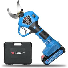 KOMOK Electric Secateurs with LED Display, 21 V Electric Pruning Shears with 2 Pieces 2Ah Lithium Batteries, 30 mm Cutting Diameter for 6-8 Working Hours, Rose Shears Shrub Shears Loppers (Blue)