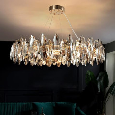 AHXIAOZN moderna LED kristāla lustra luksusa, dzirkstošā olu formas kristāla griestu gaisma zelta krāsā, 9 x E14 dzīvojamās istabas piekaramā gaisma, 8 spuldzes