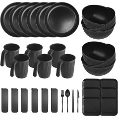 YEEBECA 67-Piece Camping Crockery Set, Crockery Set for 6 People, BPA-Free, Black Outdoor Tableware Set, Suitable for Family Dinners, Picnics and Camping.