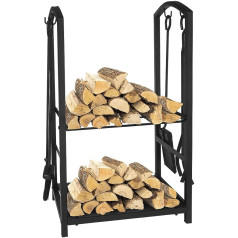 ART TO REAL Firewood Log Rack, 4 Piece Fireplace Tool Sets, Indoor Outdoor Fireplace Log Carriers Holder Storage Black Wrought Iron, Multi-Way