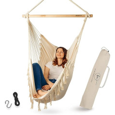 BELLAMATILDA® Hanging Chair, 3 Cushions & Accessories with Rope and Hooks, Hanging Swing Outdoor & Indoor, XXL Hanging Seat for Adults & Children up to 150 kg, Garden, Living Room, Balcony (Bohemian Beige)