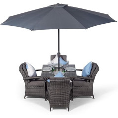 Arizona Rattan Garden Furniture Set for 4 People Grey Square Polyrattan Garden Furniture Set with Table, Drinks Cooler and Parasol Lounge Furniture Terrace, Balcony Furniture Set With Cover