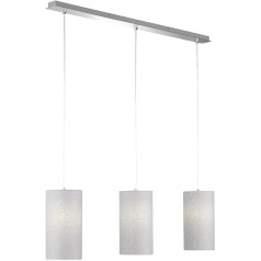 Fischer & Honsel Thor piekarināmais 3 spuldzes 3x E27 ligzda Maks. 40 vatu piekarināma lampa ar auduma abažūru un apdari, hroma un pelēka, 110 x 16 x 150 cm