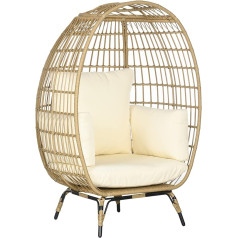 Outsunny pīts rotangpalmas krēsls ar sēdekļa spilvenu, pacelts dārza krēsls balkonam, iekšpagalms, metāls, haki, 105 x 97 x 150 cm