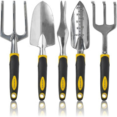 BLOSTM Gartengeräte-Set, 5-teilig, robusts Gartengeräte für die Gartenarbeit mit ergonomischen Griffen, rostfrei, Gartenkelle und Gabel-Set, Unkrautwerkzeug, Umpflanzkelle, Handharke,