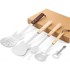 Dandat 5 Pcs Guitar Style BBQ Tools Set Stainless Steel BBQ Tools Including Spatula Fork Bottle Opener with Box