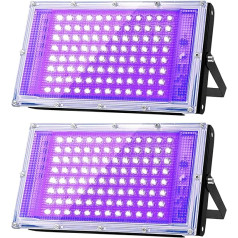 Glostars 100 W LED UV melnas gaismas lampa, melnas gaismas prožektors, IP66 ūdensizturīgs, 395–400 nm UV ballīšu gaisma ar stieņa slēdzi, ballīšu piederumi, melnās gaismas dekorēšana (100 W (2 pack))