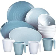 Camping Crockery Set Made of Melamine Crockery Set for 4 People Camping Tableware Dinner Service 16 Pieces Blue Tableware Outdoor Dining Set 16 Pieces Modern Picnic Tableware