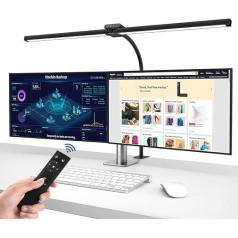 brightower Double Head Desk Lamp LED Dimmable, 24 W 80 cm Desk Lamp Clampable for Home Office, Eye Protection Daylight Lamp with Remote Controls, Gooseneck Office Table Lamp, 5 Colour Modes