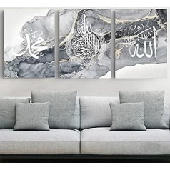 LYBOHO islāma arābu kaligrāfijas audekla glezna, sudraba marmora fons Allah islāma citāti plakātu audekla gleznas, attēlu dekorācijas, bez rāmja (islāms — pelēks, 3 gab., 50 x 70 cm)