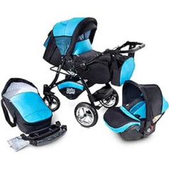 Buggie Urbano Oceanic | 3-in-1 System | Pram, Combination Pram, Baby Seat, Car Seat System | Two-Way Handle | Travel System | Modern, Lightweight Trolley with All Accessories Included