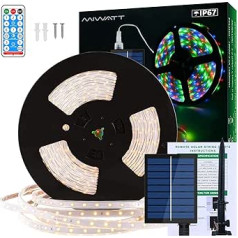 Miwatt 2 x 10 m solar LED strips, warm white LED strip, silicone case, waterproof, 560 LEDs, lighting for home, party, swimming pool, stairs, outdoor lighting