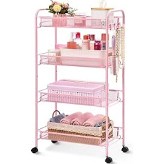 APEXCHASER Kitchen Trolley, 4 Tiers Narrow Trolley, Serving Trolley, Kitchen Trolley on Wheels, Recess Shelf, Kitchen Shelf, Bathroom Shelf, Utility Trolley with Large Capacity for Kitchen, Bathroom,