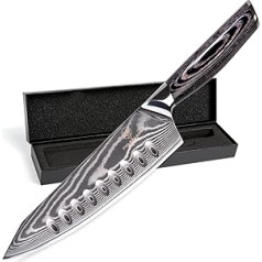 Wolfblood PRO Damaskas nazis Damaskas virtuves nazis XL (33 cm) Profesionāls šefpavāra nazis, kas izgatavots no 67 slāņiem Damaskas tērauda un VG10 Utility Nazis Blade I Šefpavāra nazis Santoku nazis ar koka rokturi, dāvana