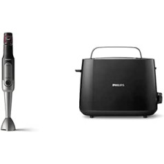 Philips Hand Blender - 800 W, Whisk, Spiral Cutter and Chopper, ProMix and SpeedTouch, White (HR2657/90) & Philips HD2581/90 Toaster, Integrated Bun Attachment, 8 Browning Levels, Black