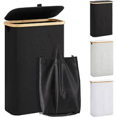 YOUDENOVA Laundry Basket with Lid 48 L Laundry Hamper Slim with Laundry Bag Foldable Laundry Sorter Wooden Bamboo Laundry Chest Tall Laundry Baskets, Black