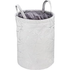 WENKO Samira Round Laundry Basket Made of Velvety Soft Felt in Grey with Iridescent Silver Decor Print, with Two Practical Handles for Easy Transport, 69 L Volume, Diameter 40 x 55 cm