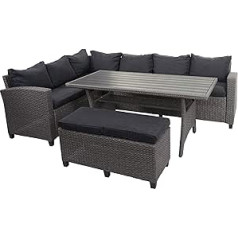 Mendler Poly Rattan HWC-E96 Garden / Lounge Set Spun Poly Semicircular Rattan - Grey, Cushion Anthracite