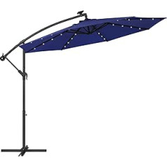 Songmics saulessargs ar LED saules apgaismojumu, konsoles dārza lietussargs, 32 LED gaismas ar statīvu, UV aizsardzība līdz UPF 50+ ar kloķa rokturi dārza iekšpagalmam